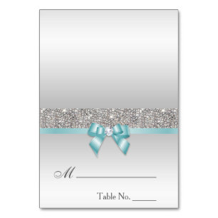 Numéro De Table Faux Sequins Light Turquoise Blue Bow Place Card