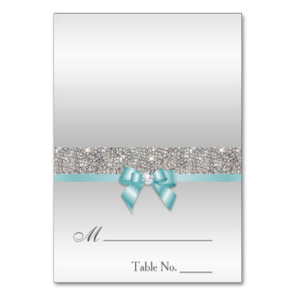 Numéro De Table Faux Sequins Light Turquoise Blue Bow Place Card