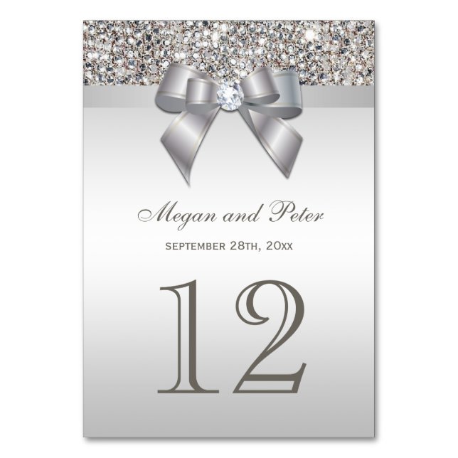 Numéro De Table Faux Silver Sequins Bow Mariage Numéro de tableau  (Par défaut)