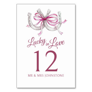 Numéro De Table Fers à cheval ruban rose aquarelle mariage