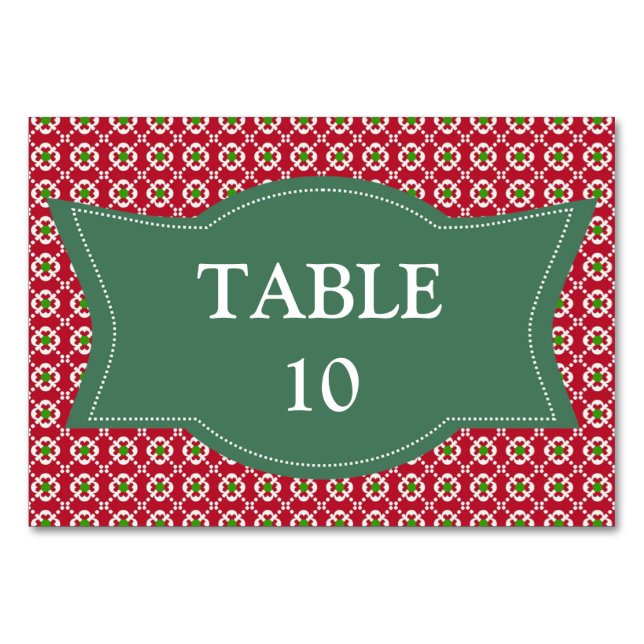 Numéro De Table Festive Rouge Vert Motif Noël (Devant)