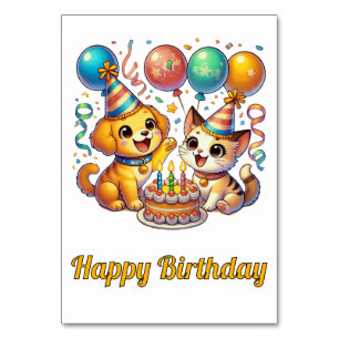 Numéro De Table Fête d'anniversaire de chats et de chiens mignons