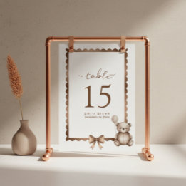Numéro De Table Fête de Bébé Ourson à Attendre avec Neutralité