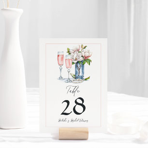 Numéro De Table Fête de mariage Perles et Prosecco