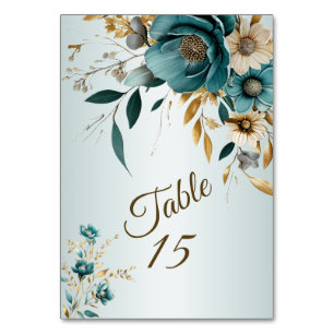 Numéro De Table Fête de mariage Turquoise Fleur blanche Feuilles d