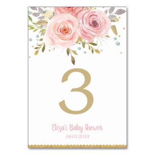 Numéro De Table Fête des mariées de bébé rose flou floral