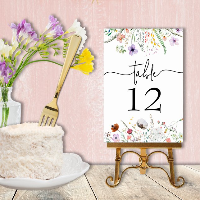 Numéro De Table Fête des mariées fleur sauvage (Wildflower bridal shower table number cards - order ULTRA HEAVY 240 lb paper or Semi-Gloss 110 lb)