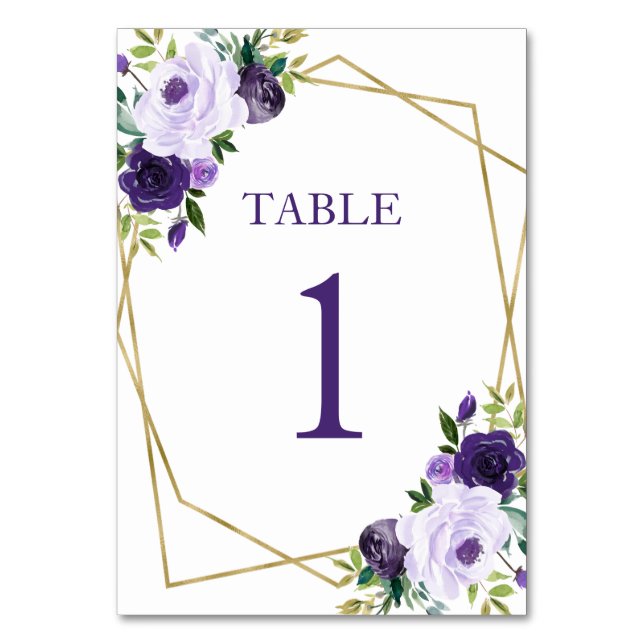 Numéro De Table Fête des mariées Florale violet or (Par défaut)