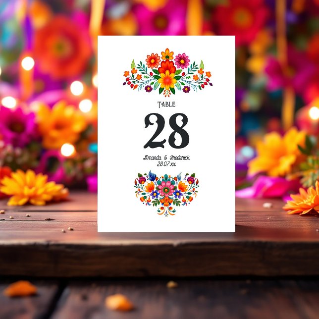 Numéro De Table Fête mexicaine vibrante Mariage floral (Vibrant Mexican Fiesta Floral Wedding Table Number)