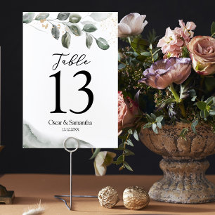 Numéro De Table Feuille d'aquarelle verte douce Poussière d'or