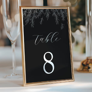 Numéro De Table Feuille minimaliste noir et blanc moderne Mariage
