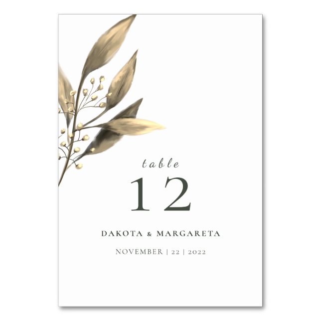 Numéro De Table Feuille rustique dorée aquarelle élégante (Dos)