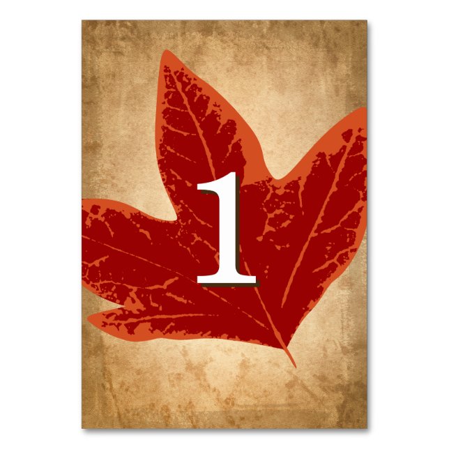 Numéro De Table Feuilles d'automne rouges Numéros de tableau | MAR (Dos)