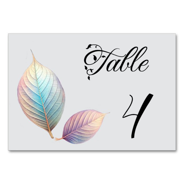 Numéro De Table Feuilles iridescentes pastel Mariage pastels rêveu (Devant)