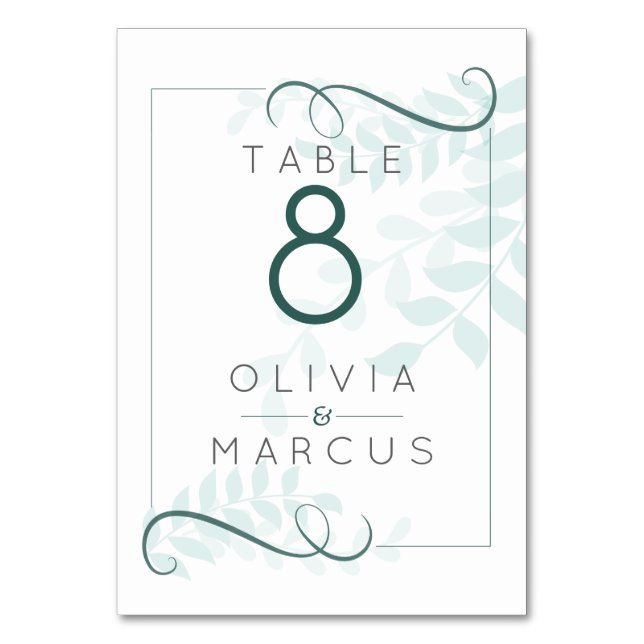 Numéro De Table Feuilles simples de menthe pâle et accents verts d (Par défaut)