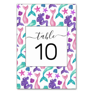 Numéro De Table Fille Aquarelle Mermaids Contes Coquillages Motif