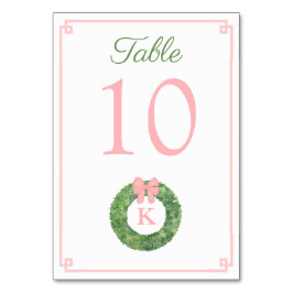 Numéro De Table Fille Baby shower rose Monogramme Boxwood Wreath