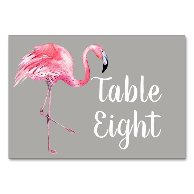 Numéro De Table Flamant rose sur Grey (Devant)