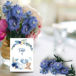Numéro De Table Fleur d'aquarelle bleu ours en peluche