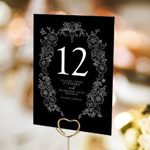 Numéro De Table Fleur de lis mariage noir et blanc