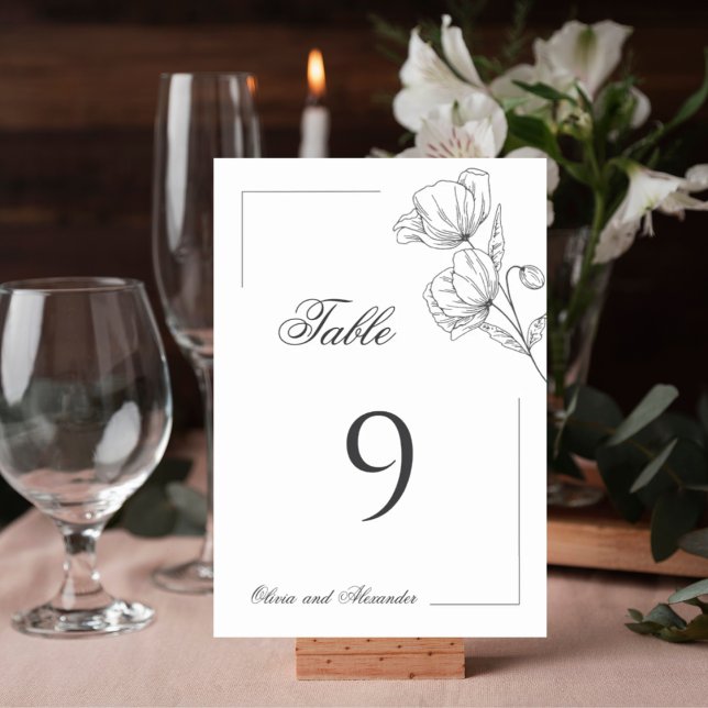 Numéro De Table Fleur de pavot élégante et chic minimaliste  (Créateur téléchargé)