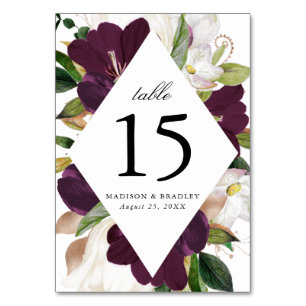 Numéro De Table Fleur de Prunier Foncé Mariage Personnalisé