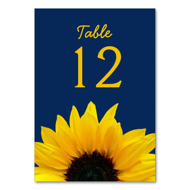 Numéro De Table Fleur de tournesol jaune Mariage bleu marine (Par défaut)