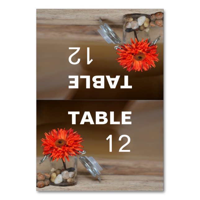 Numéro De Table Fleur orange en pot Mason à plier (Par défaut)