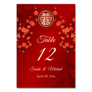 Numéro De Table Fleur Oriental Rouge   Mariage Chinois