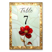 Numéro de table Fleur Rouge en Verre Coloré
