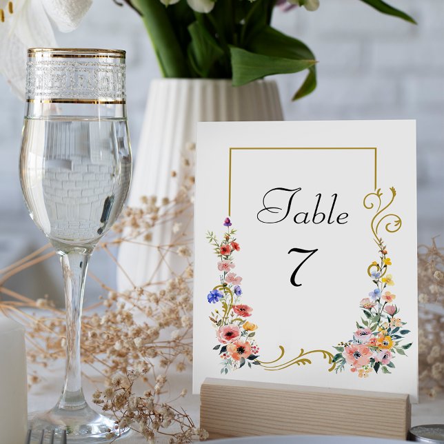 Numéro De Table Fleur sauvage d'aquarelle Mariage d'été du printem (Créateur téléchargé)