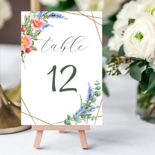 Numéro De Table Fleur sauvage Faux Gold Foil Cadre géométrique Rus