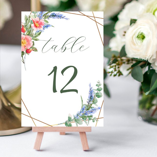 Numéro De Table Fleur sauvage Faux Gold Foil Cadre géométrique Rus (Créateur téléchargé)
