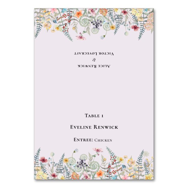 Numéro De Table Fleur sauvage Fern Lavender Menu Plaque pliable (Par défaut)