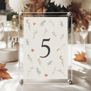 Numéro De Table Fleur sauvage minimaliste Boho Boho Floral Mariage