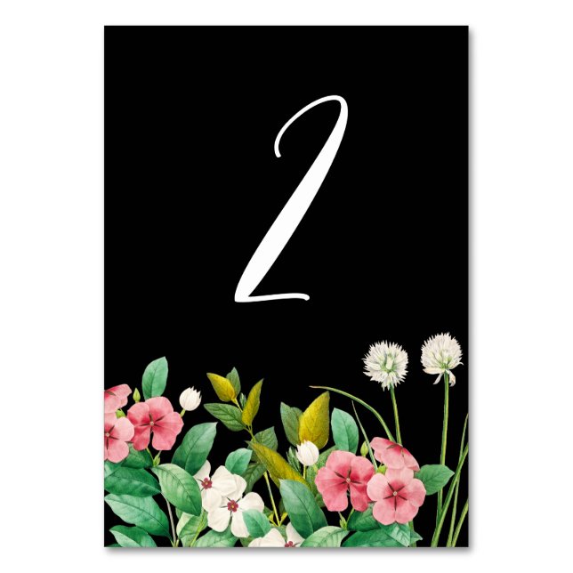 Numéro De Table Fleur sauvage Périwinkle Aquarelle Mariage noir (Par défaut)