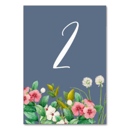 Numéro De Table Fleur sauvage Periwinkle Dusty Blue Mariage