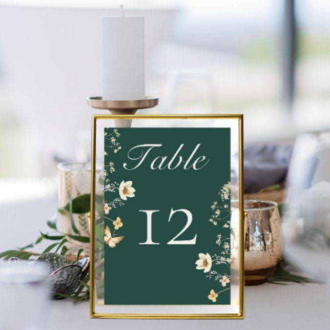 Numéro De Table Fleur sauvage rustique Frame Emerald Mariage vert (Créateur téléchargé)