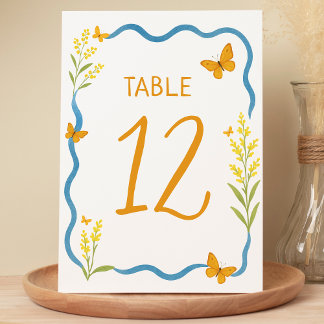 Numéro De Table Fleur sauvage Whimsical Papillon main tiré Mariage