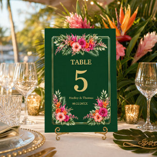 Numéro De Table Fleur tropicale colorée | Hibiscus & verdure