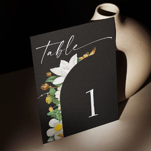 Numéro De Table Fleur vintage camélia. Mariage de script noir