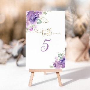 Numéro de table fleurie en or violet