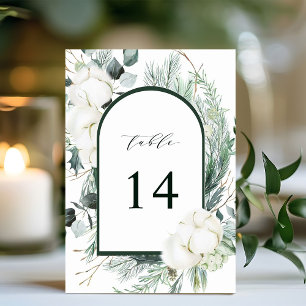Numéro De Table Fleurs à feuillage persistant et coton Mariage élé