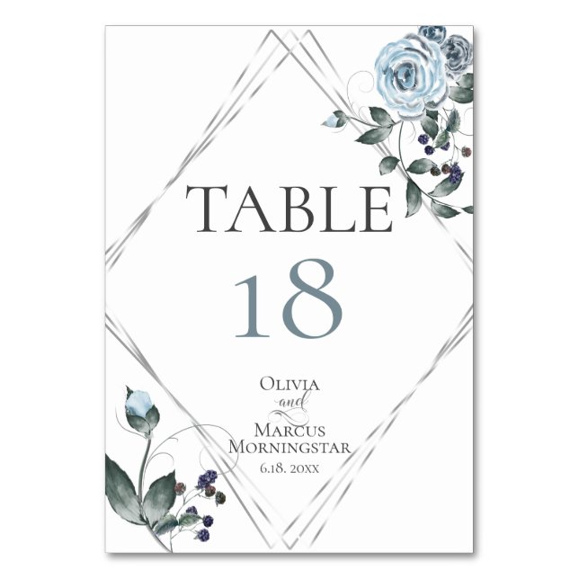 NUMÉRO DE TABLE | Fleurs aquarelles bleu poussiére (Par défaut)