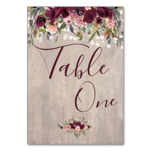 Numéro De Table Fleurs aquarelles en bois avec guirlandes lumineus