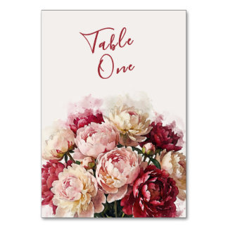 Numéro De Table Fleurs aquarelles | Mariage romantique aux pivoine