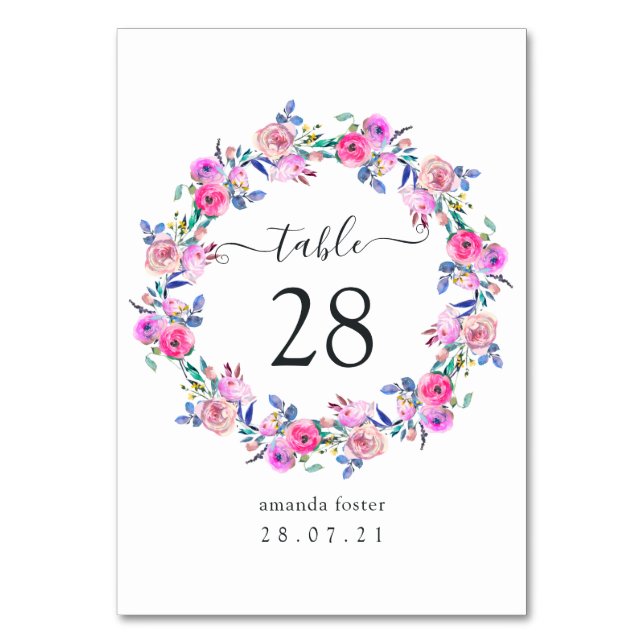 Numéro De Table Fleurs aquarelles rose vif (Par défaut)