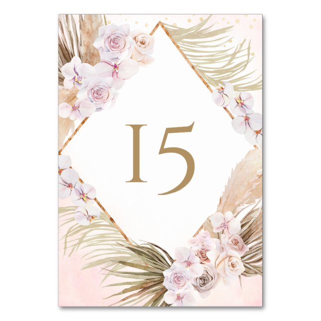 Numéro De Table Fleurs aquarelles roses et dorées luxuriantes (Par défaut)