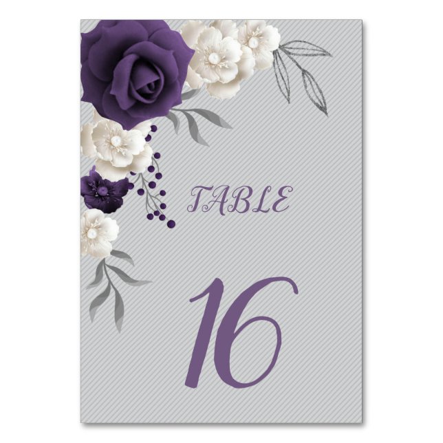 Numéro De Table fleurs blanches et violettes poussiéreuses botaniq (Par défaut)