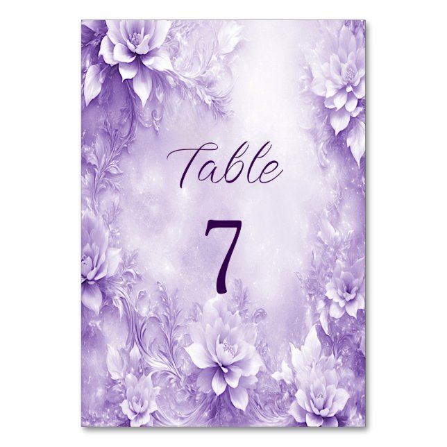Numéro De Table Fleurs blanches violettes Numéro de tableau (Par défaut)